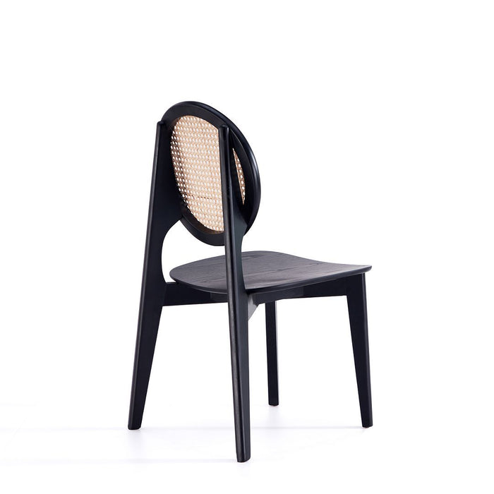Manhattan Comfort Versailles Round Dining Chair in Black and Natural Cane - Set of 4