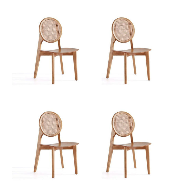Manhattan Comfort Versailles Round Dining Chair in Black and Natural Cane - Set of 4