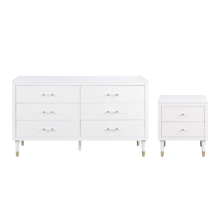 Manhattan Comfort Stanton 2-Piece Modern Dresser and Nightstand Set with Full Extension Drawers and Solid Wood Legs in White