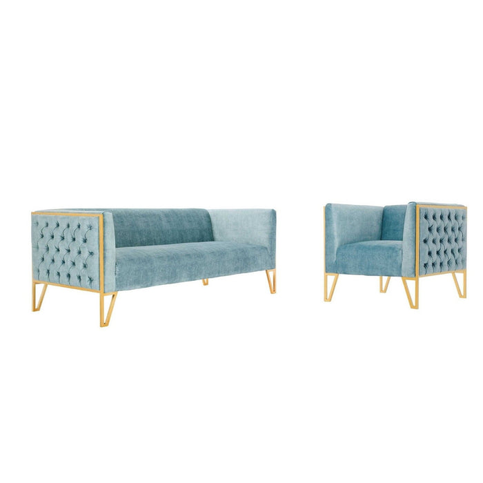 Manhattan Comfort Vector 2-Piece Grey and Gold Sofa and Armchair Set