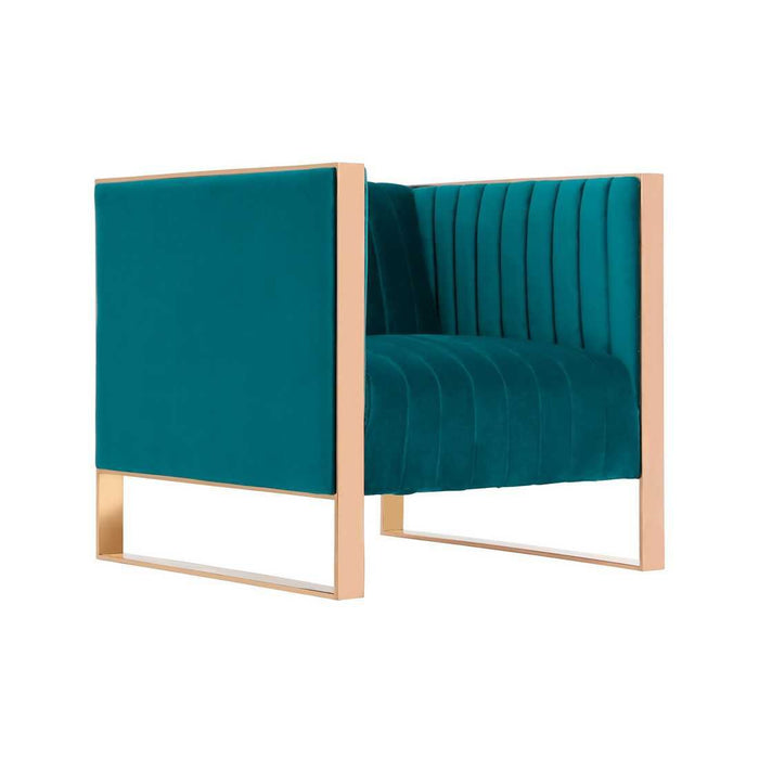 Manhattan Comfort Trillium 2-Piece Teal and Gold Sofa and Armchair Set