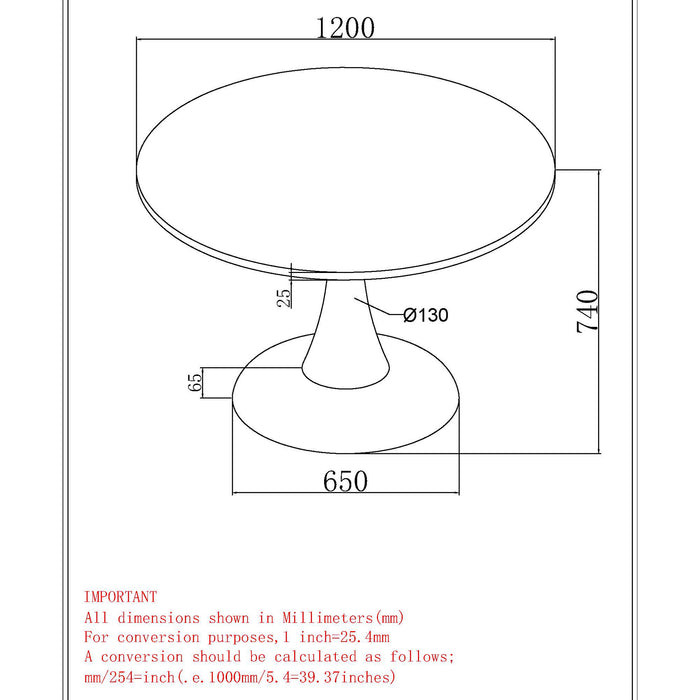 Worldwide Home Furnishings Zilo-Dining Table Large-Black 48" Round Pedestal Dining Table 201-671BK_L