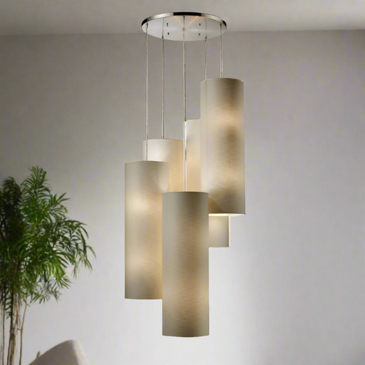 Elk Lighting Fabric Cylinders Satin Nickel Configurable Multi Pendant