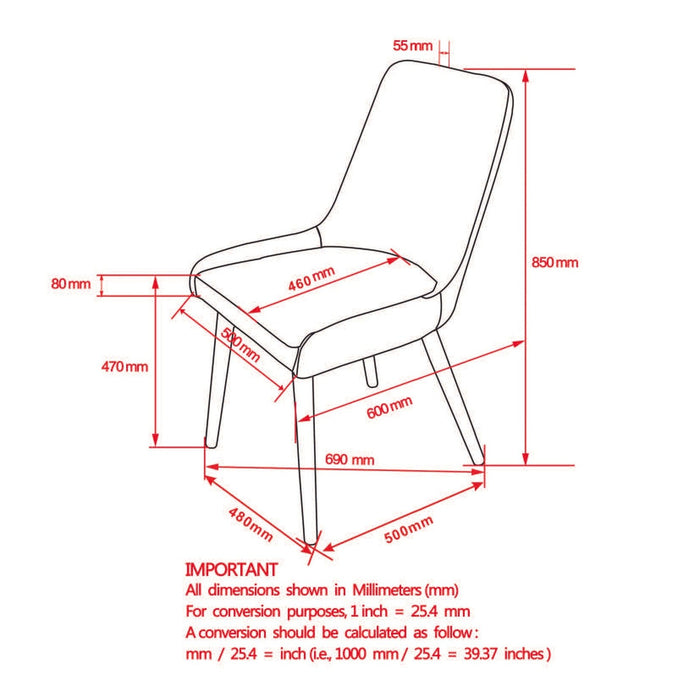 Worldwide Home Furnishings Mia-Side Chair-Dark Grey/Grey Leg Side Chair, Set Of 2 202-247GY/DG