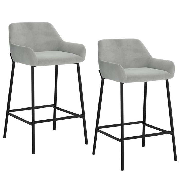 Worldwide Home Furnishings Baily-26'' Counter Stool-Grey Velvet 26" Counter Stool, Velvet, Set Of 2 203-541GRY