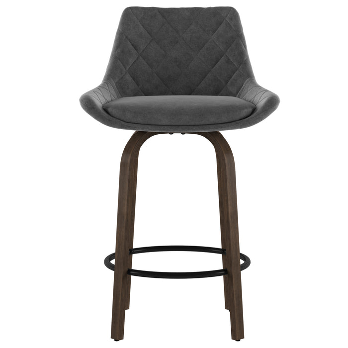 Worldwide Home Furnishings Kenzo-26'' Counter Stool Velvet-Grey 26" Stool W/Swivel, Velvet, Set Of 2 203-544GY