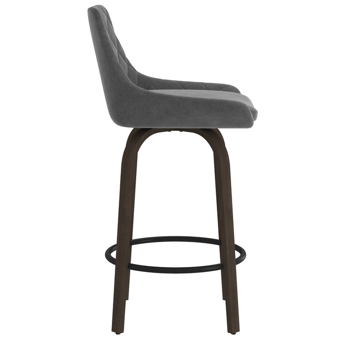 Worldwide Home Furnishings Kenzo-26'' Counter Stool Velvet-Grey 26" Stool W/Swivel, Velvet, Set Of 2 203-544GY
