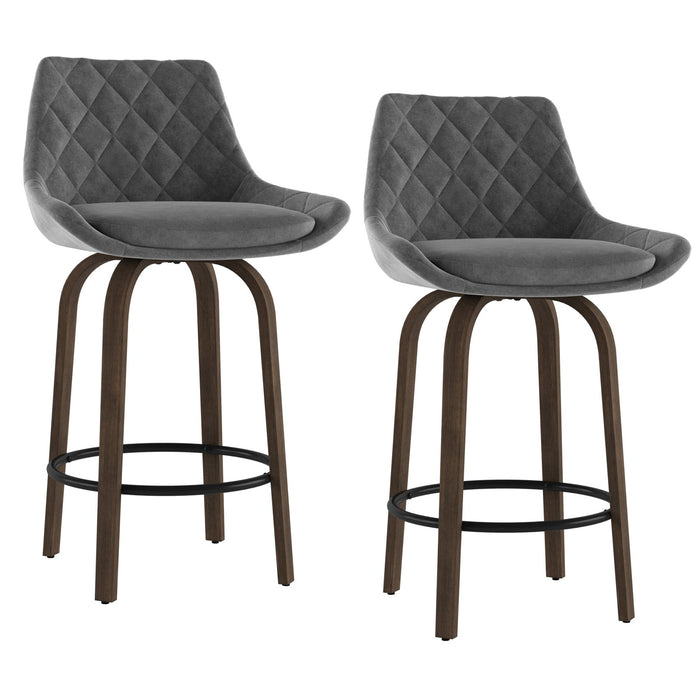 Worldwide Home Furnishings Kenzo-26'' Counter Stool Velvet-Grey 26" Stool W/Swivel, Velvet, Set Of 2 203-544GY