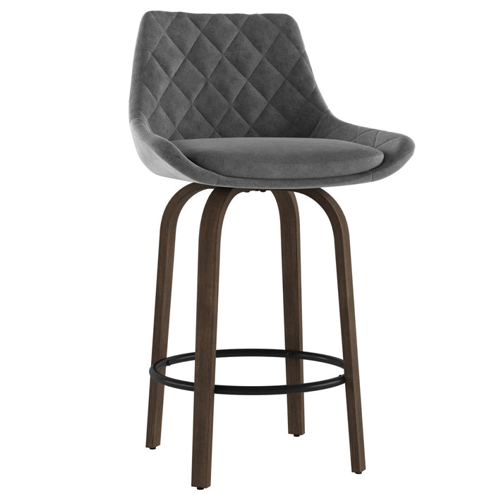 Worldwide Home Furnishings Kenzo-26'' Counter Stool Velvet-Grey 26" Stool W/Swivel, Velvet, Set Of 2 203-544GY