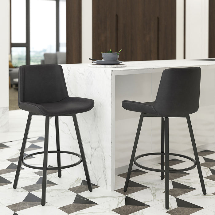 Worldwide Home Furnishings Fern-26'' Counter Stool Pu-Charcoal 26" Counter Stool W/Swivel, Set Of 2 203-666PUCH
