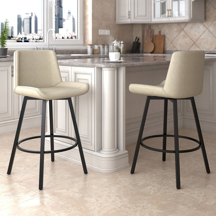 Worldwide Home Furnishings Fern-26'' Counter Stool Pu-Ivory 26" Counter Stool W/Swivel, Set Of 2 203-666PUIV