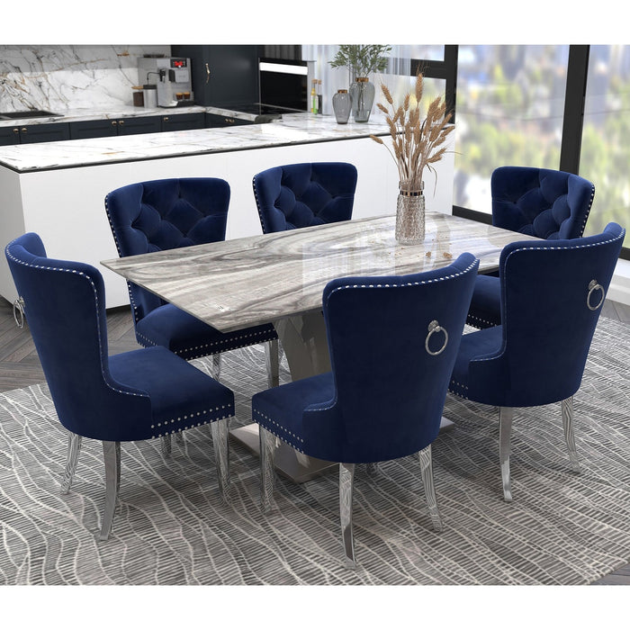 Worldwide Home Furnishings Napoli_Hollis Nav-7pc Dining Set 7pc Dining Set 207-545GY_614NAV