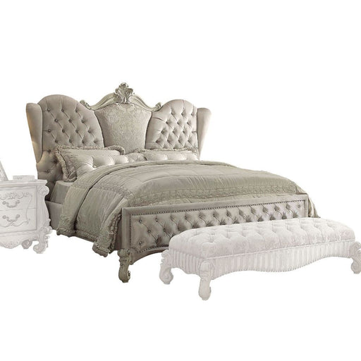 Acme Furniture Versailles Queen Bed - Hb in Ivory Velvet & Bone White Finish 21130Q-HB