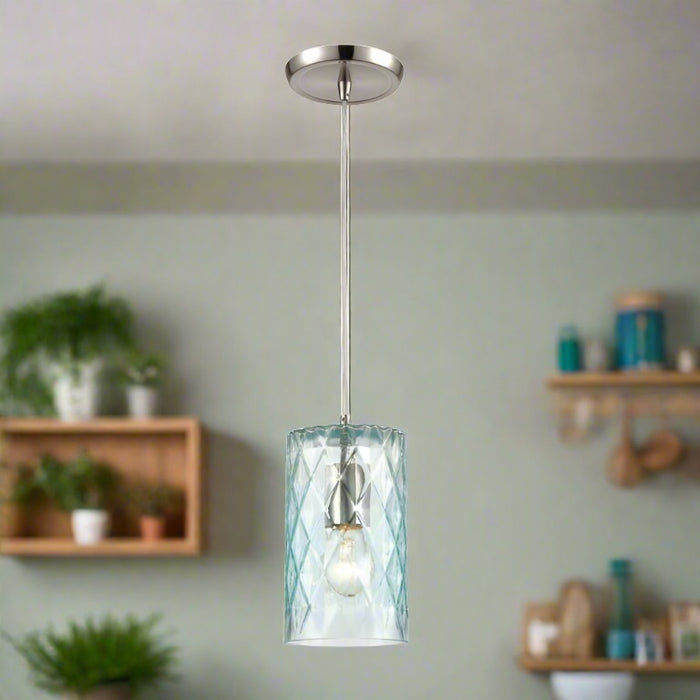 Elk Lighting Diamond Pleat Satin Nickel Pendant