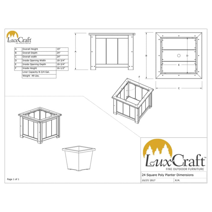 LuxCraft 24" Square Planter
