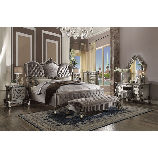 Acme Furniture Versailles Queen Bed - Hb in Velvet & Antique Platinum 26820Q-HB