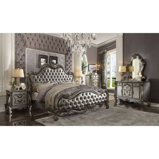 Acme Furniture Versailles II E. King Bed - Hb in Silver PU & Antique Platinum 26837EK-HB
