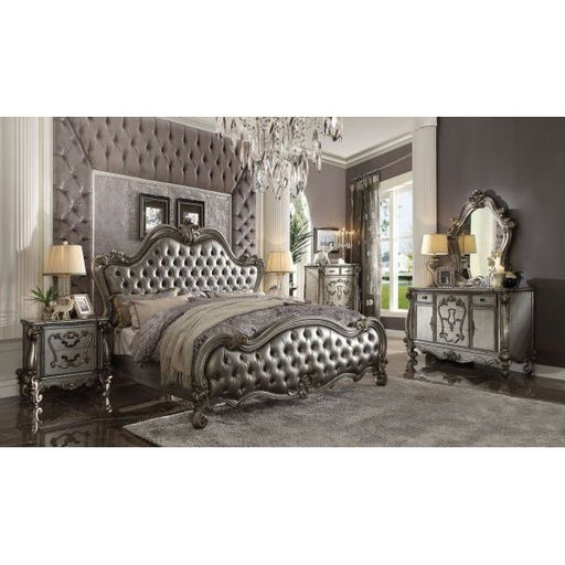 Acme Furniture Versailles II Queen Bed - Hb in Silver PU & Antique Platinum 26840Q-HB