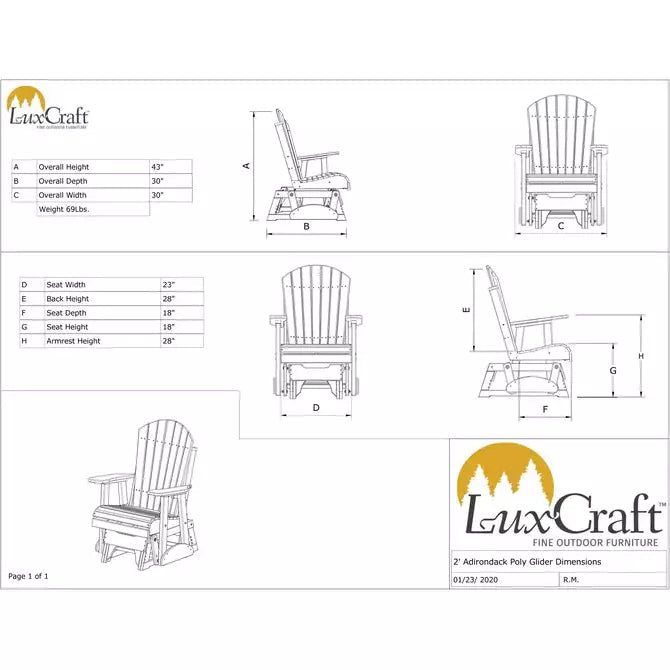 LuxCraft 2' Poly Adirondack Glider Chair