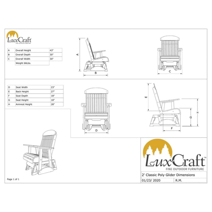 LuxCraft 2' Classic Glider Chair