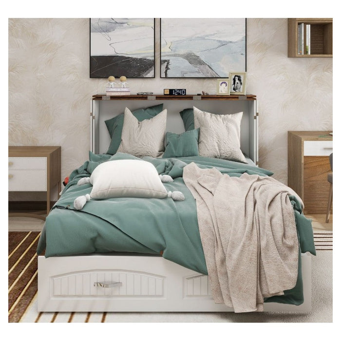 Livelylodge Murphy Bed Cabinet with Drawer Includes Storage Cabinet, Murphy Bed Full with Charging and USB Port, White Queen Murphy Bed Cabinet Bed for Home Office