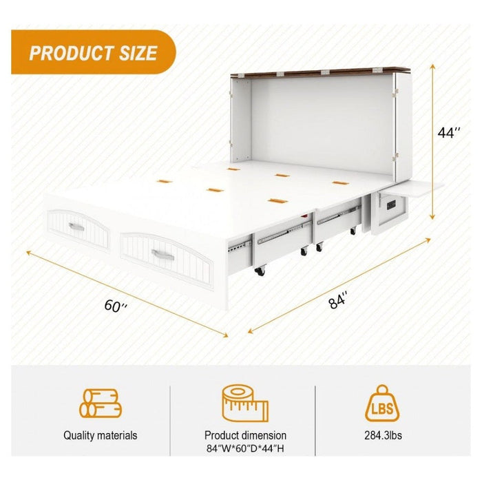Livelylodge Murphy Bed Cabinet,Murphy Bed Queen with USB and Charging Ports, Murphy Bed Cabinet with Drawer Includes Storage Cabinet,White Cabinet Bed for Guest Room