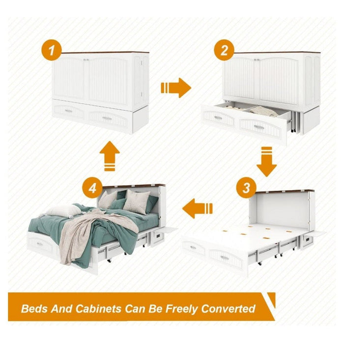 Livelylodge Murphy Bed Cabinet,Murphy Bed Queen with USB and Charging Ports, Murphy Bed Cabinet with Drawer Includes Storage Cabinet,White Cabinet Bed for Guest Room