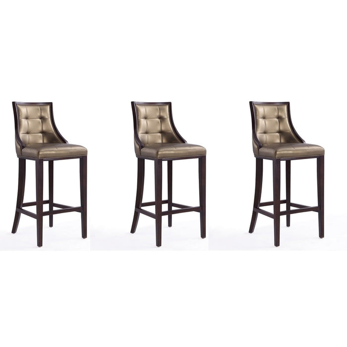 Manhattan Comfort Fifth Avenue Faux Leather Barstool in Pebble Grey Set of 3