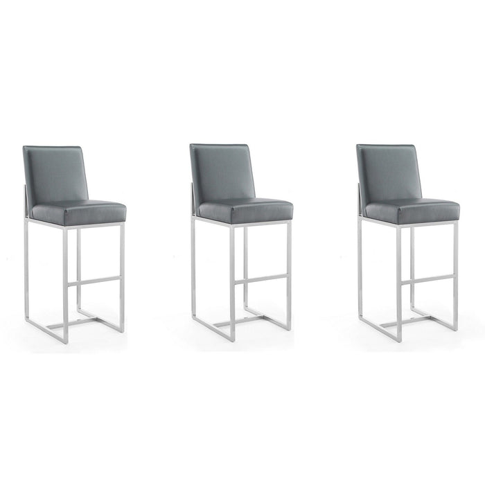 Manhattan Comfort Element 42.13 in. Pearl White and Polished Chrome Stainless Steel Bar Stool Set of 3