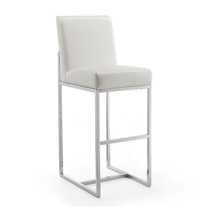 Manhattan Comfort Element 42.13 in. Pearl White and Polished Chrome Stainless Steel Bar Stool Set of 3