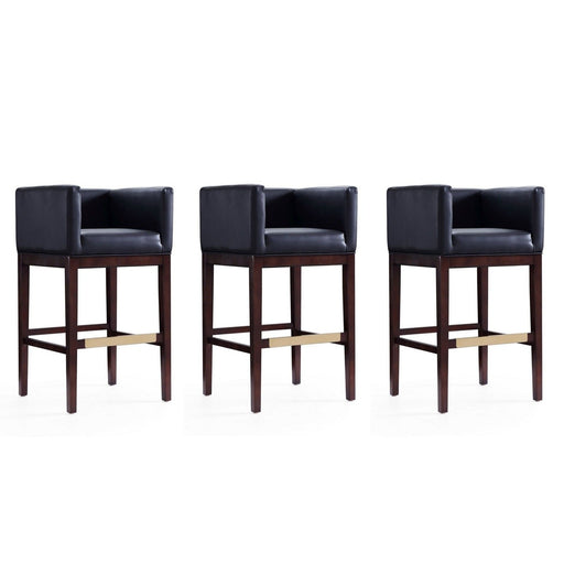 Manhattan Comfort Kingsley 38 in. Black and Dark Walnut Beech Wood Barstool Set of 3