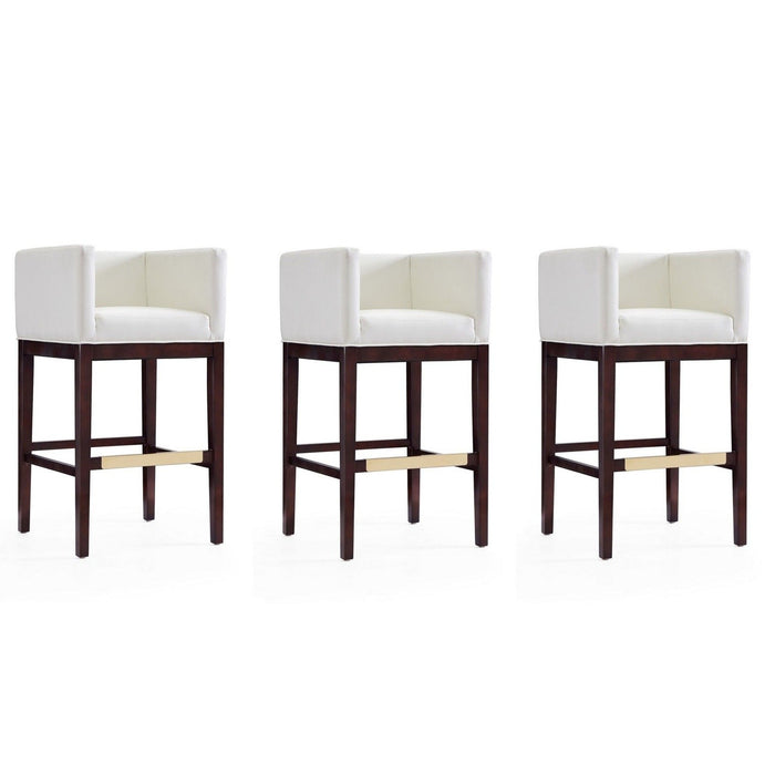 Manhattan Comfort Kingsley 38 in. Black and Dark Walnut Beech Wood Barstool Set of 3