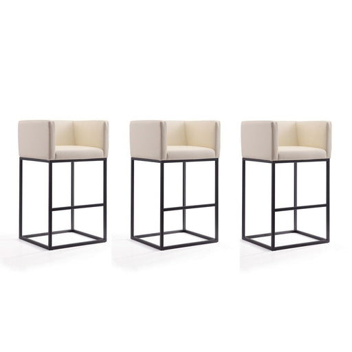 Manhattan Comfort Embassy 38 in. Cream and Black Metal Barstool Set of 3