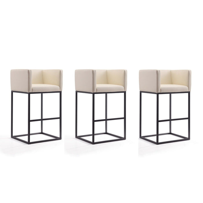 Manhattan Comfort Embassy 38 in. Cream and Black Metal Barstool Set of 3