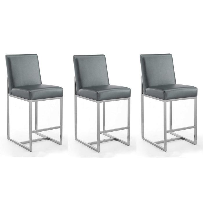 Manhattan Comfort Element 37.2 in. Pearl White and Polished Chrome Stainless Steel Counter Height Bar Stool Set of 3