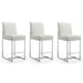Manhattan Comfort Element 37.2 in. Pearl White and Polished Chrome Stainless Steel Counter Height Bar Stool Set of 3
