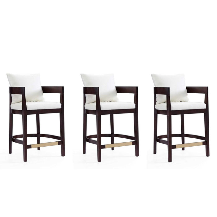 Manhattan Comfort Ritz 34 in. Ivory and Dark Walnut Beech Wood Counter Height Bar Stool Set of 3