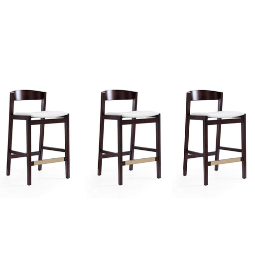 Manhattan Comfort Klismos 36.75 in. Ivory and Dark Walnut Beech Wood Counter Height Bar Stool Set of 3