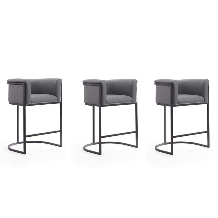 Manhattan Comfort Cosmopolitan 33.8 in. Cream and Black Metal Counter Height Bar Stool Set of 3