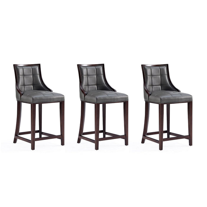 Manhattan Comfort Fifth Avenue Faux Leather Counter Stool in Pebble Grey Set of 3
