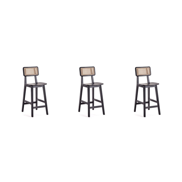 Manhattan Comfort Versailles Counter Stool in Black and Natural Cane - Set of 3