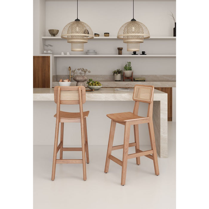 Manhattan Comfort Versailles Counter Stool in Black and Natural Cane - Set of 3