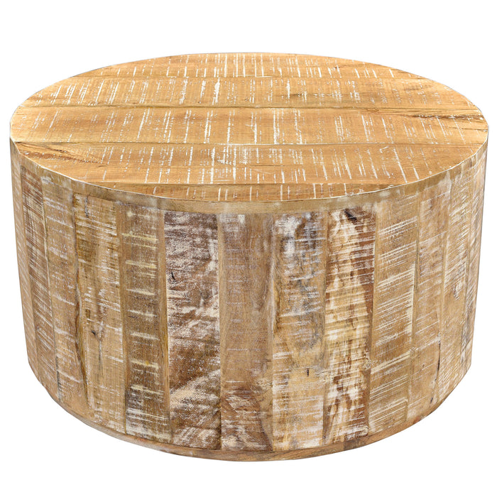 Worldwide Home Furnishings Eva-Coffee Table-Distressed Natural Round Coffee Table 301-126NT