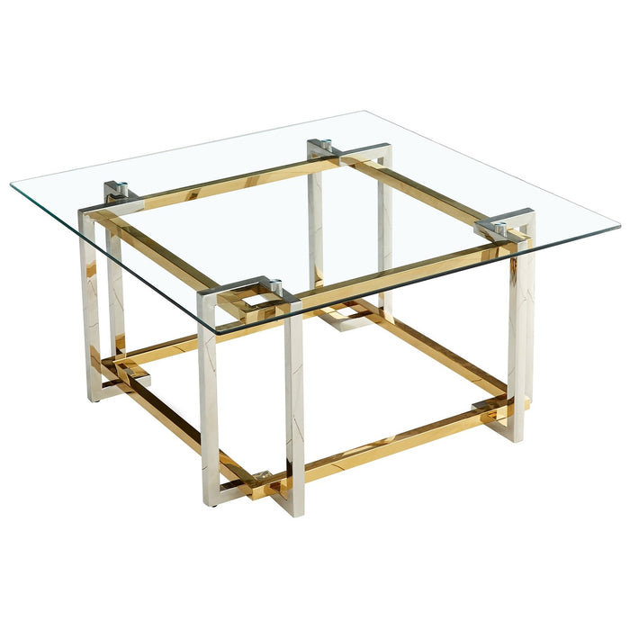 Worldwide Home Furnishings Florina-Sq Coffee Table-Silver/Gold Square Coffee Table 301-561SQU