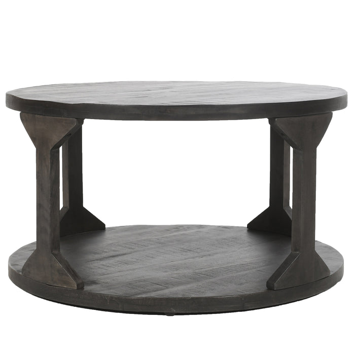 Worldwide Home Furnishings Avni-Coffee Table-Distressed Grey Round Coffee Table 301-619GY
