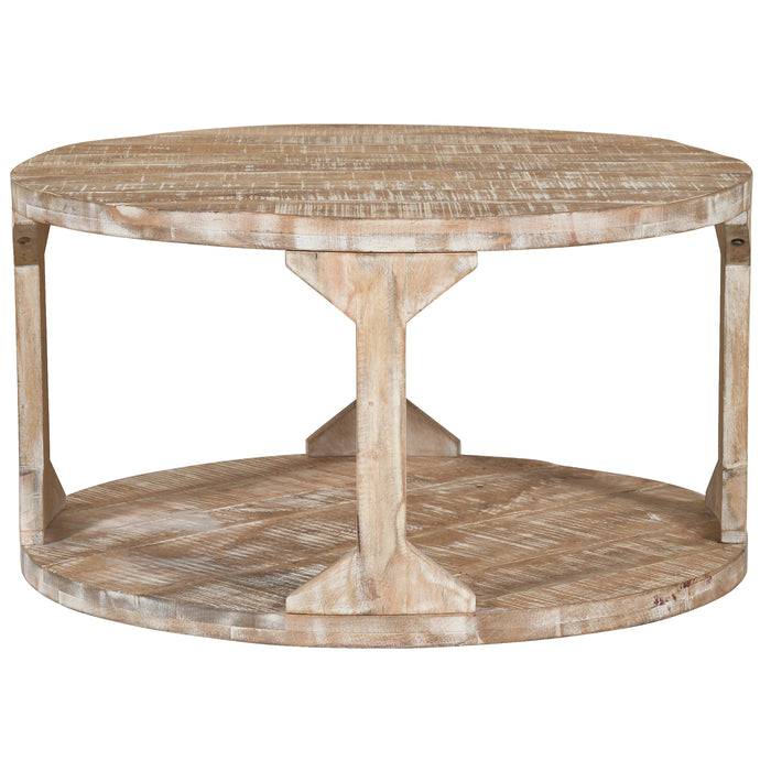 Worldwide Home Furnishings Avni-Coffee Table-Distressed Natural Round Coffee Table 301-619NT