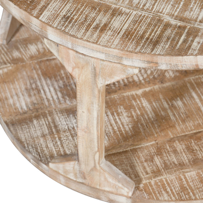 Worldwide Home Furnishings Avni-Coffee Table-Distressed Natural Round Coffee Table 301-619NT