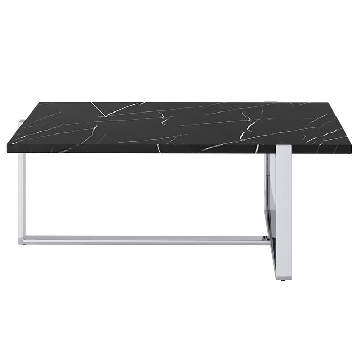 Worldwide Home Furnishings Veno-Coffee Table-Black/Silver Rectangular Coffee Table 301-624BK_CH