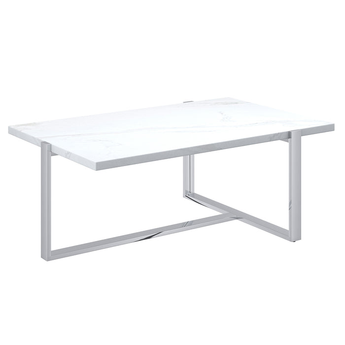 Worldwide Home Furnishings Veno-Coffee Table-White/Silver Rectangular Coffee Table 301-624WT_CH