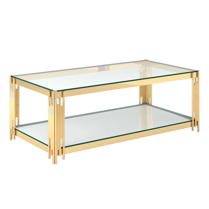 Worldwide Home Furnishings Estrel-Coffee Table-Gold Rectangular Coffee Table 301-630GL